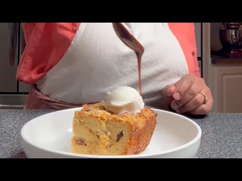The Moistest Bread Pudding with Caramel Rum Sauce 