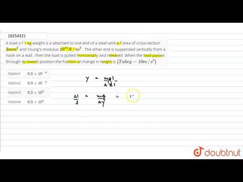 A load o f 1 kg  weight is a attached to one end of a steel wire o f area of cross-section `