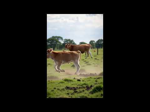 Cow and calf playing