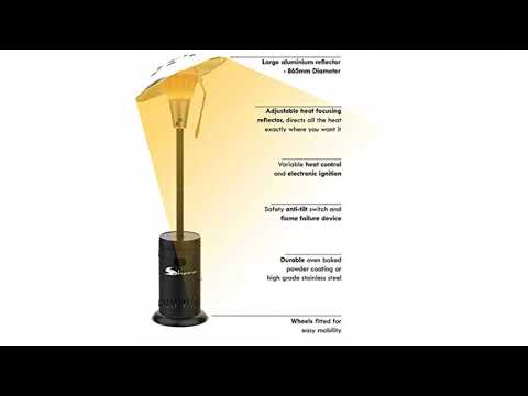 Sahara 13kW Heat Focus Free standing gas Patio Heater with adjustable heat focus reflector, fitted