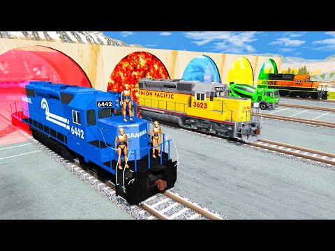 Cars vs Rails and Train - BeamNG.Drive