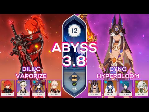 C2 Diluc Vaporize & C2 Cyno Hyperbloom l Genshin Impact Spiral Abyss 3.8/4.0 Floor 12