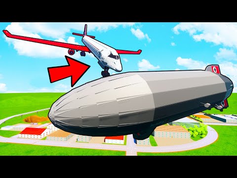 Lego Plane Crash into a Huge Airship! Brick Rigs Lego Airplanes Falls and Lego Plane Crashes!