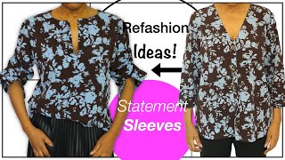 DIY REFASHIONED Old Top Into This Gorgeous Designer Statement Sleeve Blouse | Colleen G Lea
