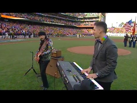 Salvador Santana & Carlos Santana Performing The National Anthem At Game 4 of the 2014 World Series