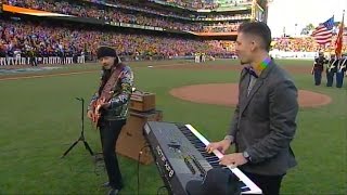 Salvador Santana &amp; Carlos Santana Performing The National Anthem At Game 4 of the 2014 World Series