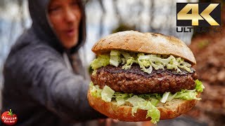 5 POUND PIZZA BURGER! - UNUSUAL COOKING 4K