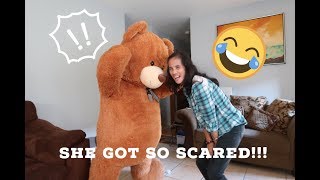 GIANT TEDDY BEAR SCARE PRANK ON MOM!!