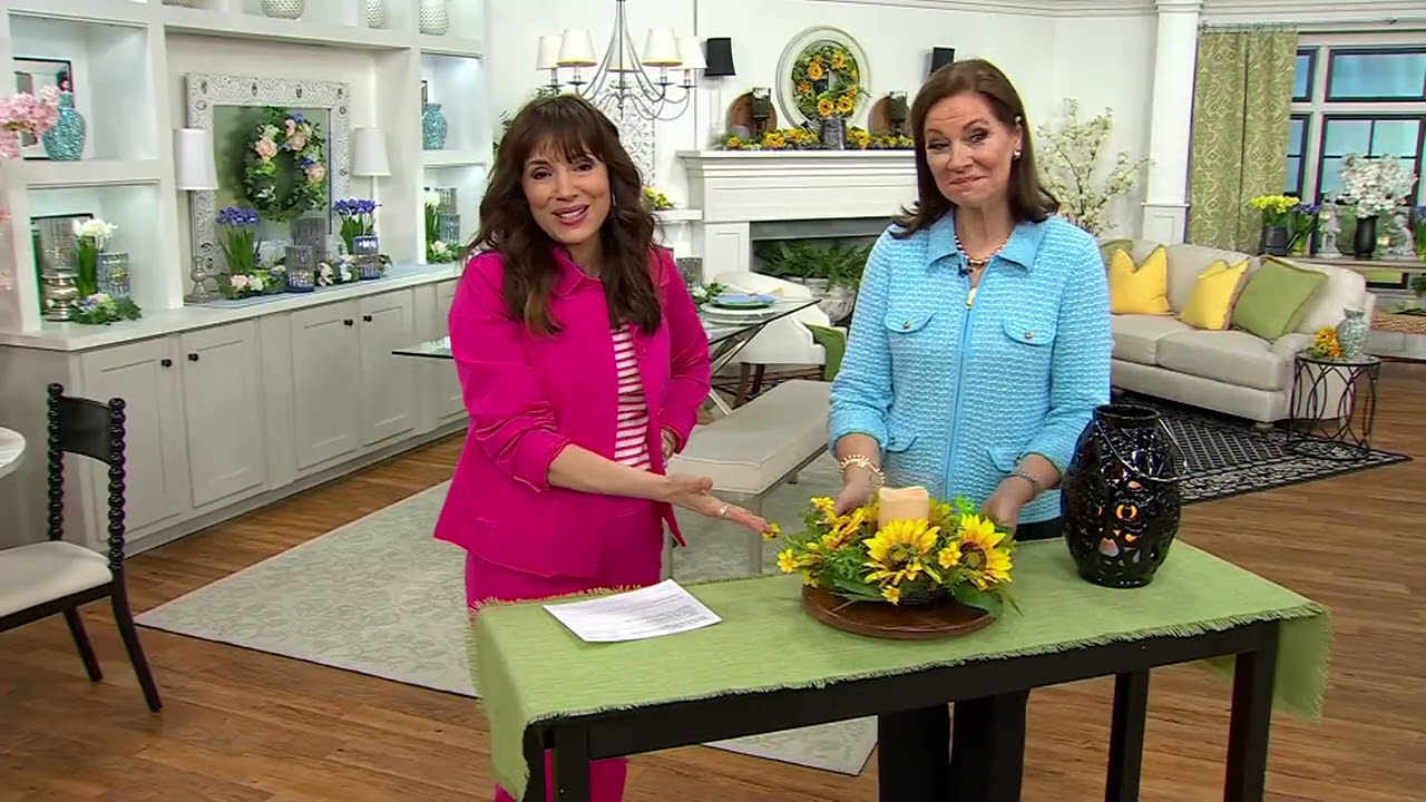Illuminated Sunflower Centerpiece with Hurricane by Valerie on QVC