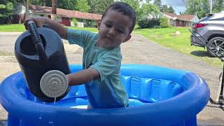 Owen swims  and pours