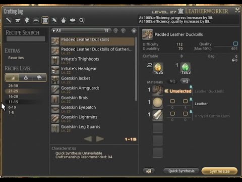 FFXIV Leatherworker Levels 21-25 Recipes
