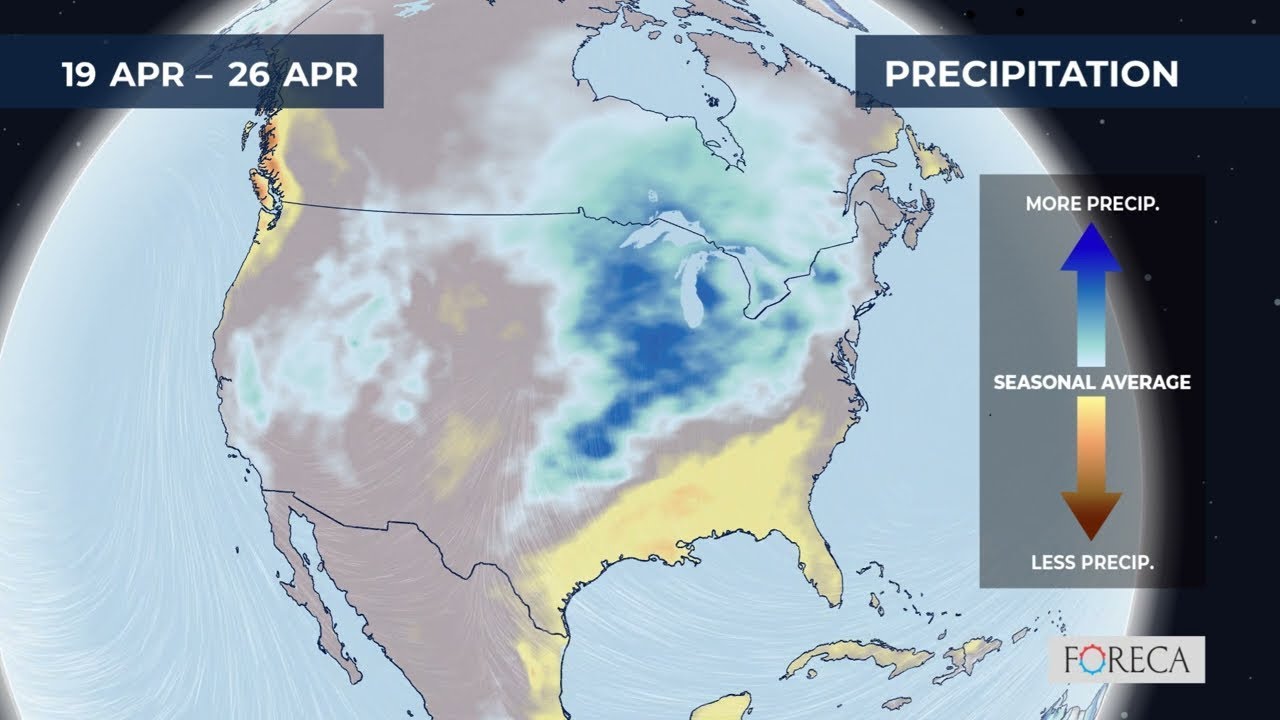 Monthly precipitation forecast for the USA 4/10/2026