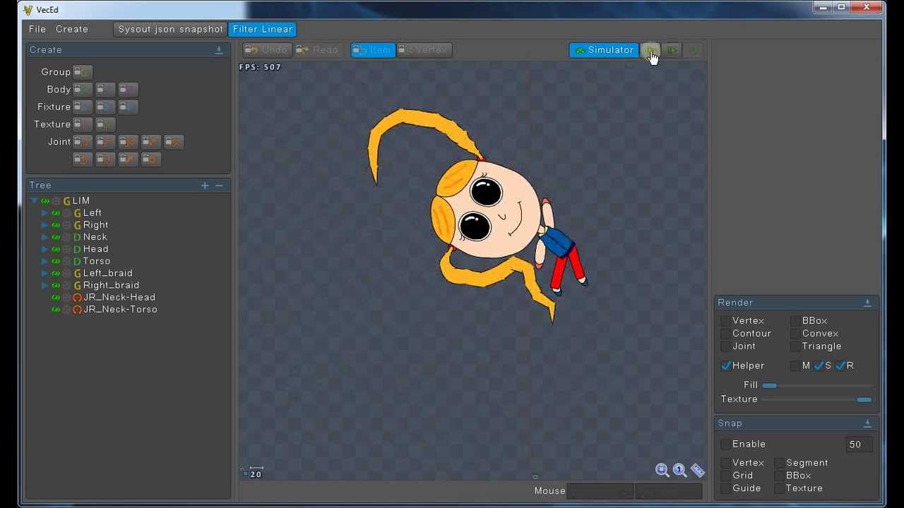 VBox2D preview 05 - complete rig - Box2D editor