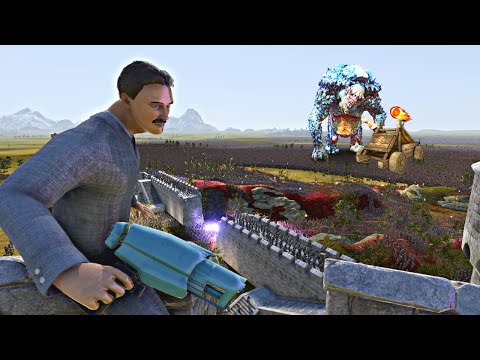 SAURON ATTACKS TESLA'S CASTLE WITH ROCK TROLLS AND FIRE CATAPULTS - Epic Battle Simulator 2 - UEBS 2