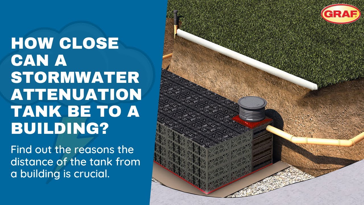 How close can a stormwater attenuation tank be to a building?