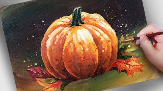 How to paint Pumpkin & Leaves / Acrylic painting for beginner /아크릴화  / asmr #81