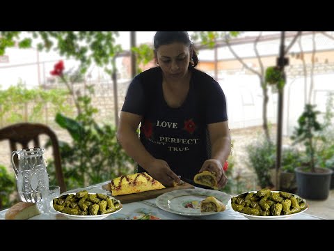 Traditional Azerbaijan Dolma from Grape Leaves | Roll of Potatoes and Minced Meat