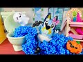 Baby Bluey Blocks the Toilet on Halloween! 🎃🚽 | Pretend Play Bluey Toys