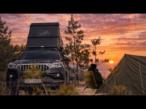🌊SOLO camping on a deserted beach🚚 Barbecue by a warm wood stove. Camping ASMR. New Year's camping