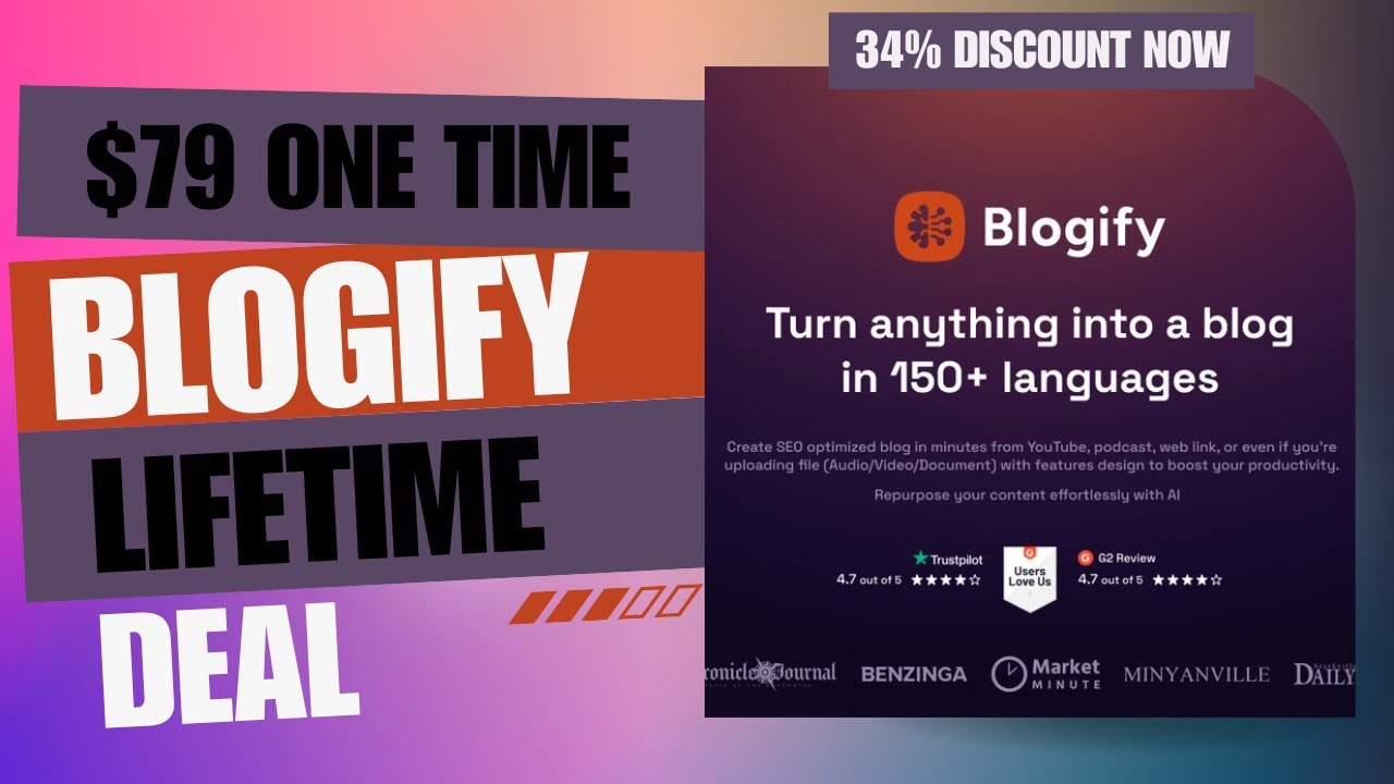 🔥🔥 Blogify Lifetime Deal | Generate SEO-Optimized Blogs from Videos, Podcasts, and More! $79