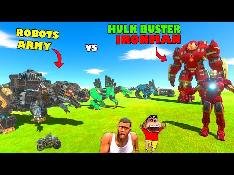 IRONMAN and HULK BUSTER Machines vs ROBOTS ARMY in Animal Revolt Battle Simulator | AMAAN-T GAMING