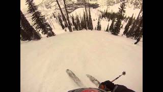 Lick Creek backcountry skiing.  At 3:36, Skiing from the summit of Beaverdam Peak.  Footage includes the summit ridge, and the steep face along "The Wall".