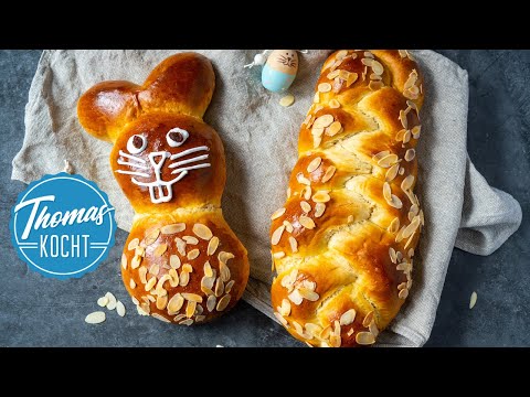 Hefezopf bzw. Osterzopf und Osterhasen mit Mandeln backen