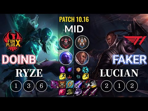 FPX Doinb Ryze vs T1 Faker Lucian Mid - KR Patch 10.16