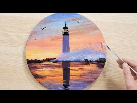 🎨 Painting a Seaside Lighthouse | Easy Acrylic Step by Step