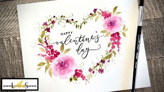 valentines day card! how to make a heart! Valentine! Watercolor Flowers! Easy Watercolor Wreath!
