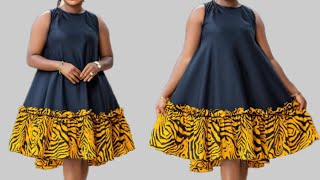 How to Cut and Sew a Flared Dress with a Tiered Layered Gathering.