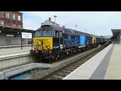 ROG 47 Farewell - 57305 hauls 47848, 47812, 47815 & 47813 away from Derby, 18/04/21.
