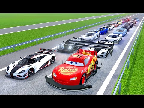 Lightning McQueen GTR vs Koenigsegg Hypercars at Autobahn