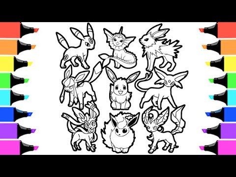 Pokémon Eevee Evolution coloring book I Colouring videos for kids
