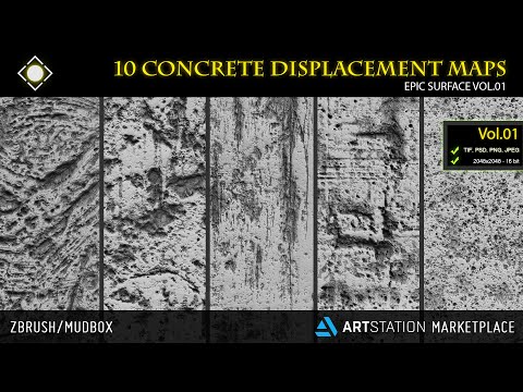 10 Concrete Displacement Maps / Alphas for ZBrush/Mudbox - Epic Surface Vol.01