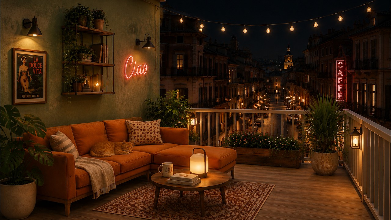 Mediterranean Rooftop Midnight Lofi🌙🪴 [ 3h Lazy Swing & Minimalist Rhodes to Relax/Study/Reading]