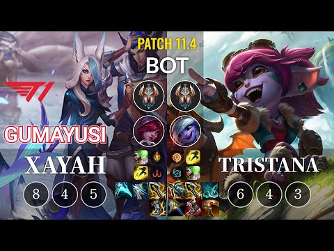 T1 Gumayusi Xayah vs Tristana Bot - KR Patch 11.4