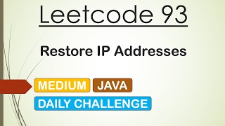 YouTube video 'Leetcode 93 Restore IP Addresses (Java)'