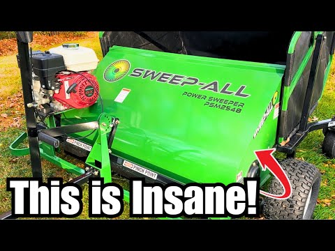 The FASTEST Way to Pick Up Leaves on a HUGE Yard: Sweep-All Gas Powered Lawn Sweeper
