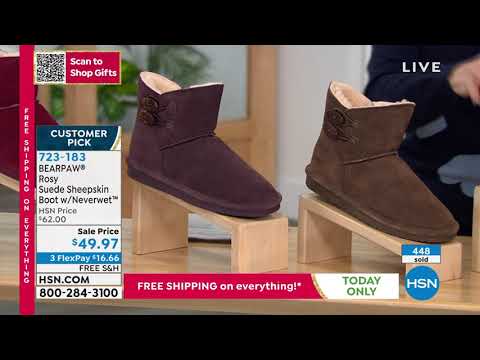 BEARPAW Rosy Suede Sheepskin Button Boot with NeverWet