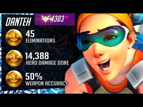 Danteh Pro Tracer - 45 elims! INSANE Tracking! POTG! [ Overwatch Season 29 Top 500 ]