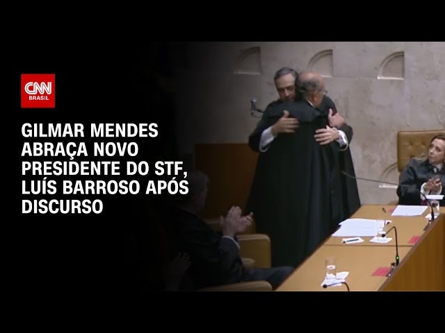 Gilmar Mendes abraça novo presidente do STF, Luís Barroso, após discurso | CNN 360º