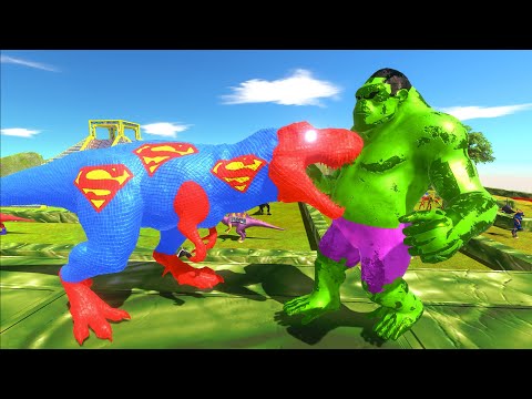 SUPERMAN T-REX vs HULK GORO PYRAMID DEATH RUN - Animal Revolt Battle Simulator