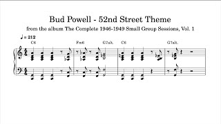 Bud Powell - 52nd Street Theme (1946, with Kenny Clarke) - Piano Transcription