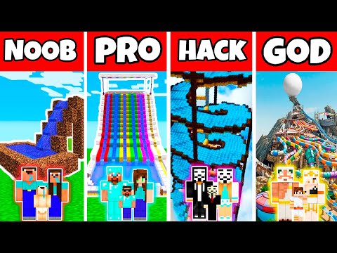 Noob Lemon - Minecraft: FAMILY WATERPARK BUILD CHALLENGE - NOOB vs PRO vs HACKER vs GOD in Minecraft