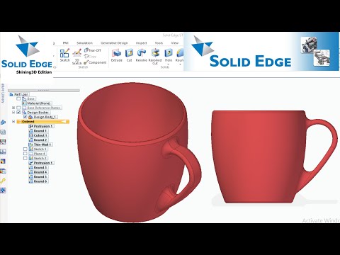 Solid edge tutorial - 83 - How to Design a Coffee Mug - Solid edge Sweep - Mug Design