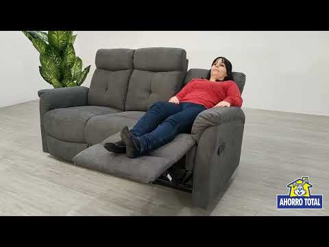 Sofá Relax de 3 plazas con sistema reclinable, resistente tejido antimanchas modelo Sevilla, gris.