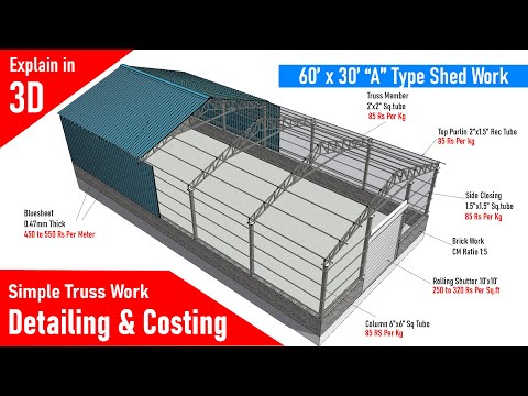 Simple Roofing Shed Work - Truss Work of 60 x 30 feet  - Metal Roofing in Tamil