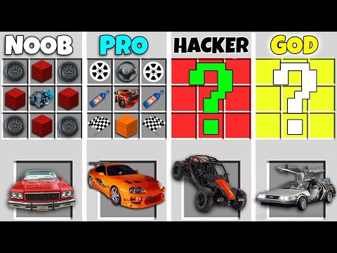 Minecraft Battle  SUPER CAR CRAFTING CHALLENGE    NOOB vs PRO vs HACKER vs GOD in Minecraft