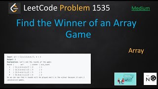 YouTube video 'find the winner of an array game leetcode | leetcode 1535 | medium'